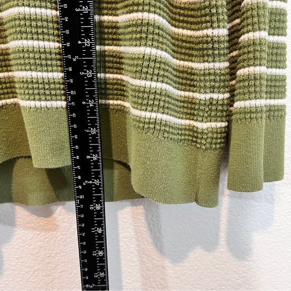 REI Co-op Green White Striped Cotton Crewneck Sweater XL Waffle Knit - Picture 8 of 10
